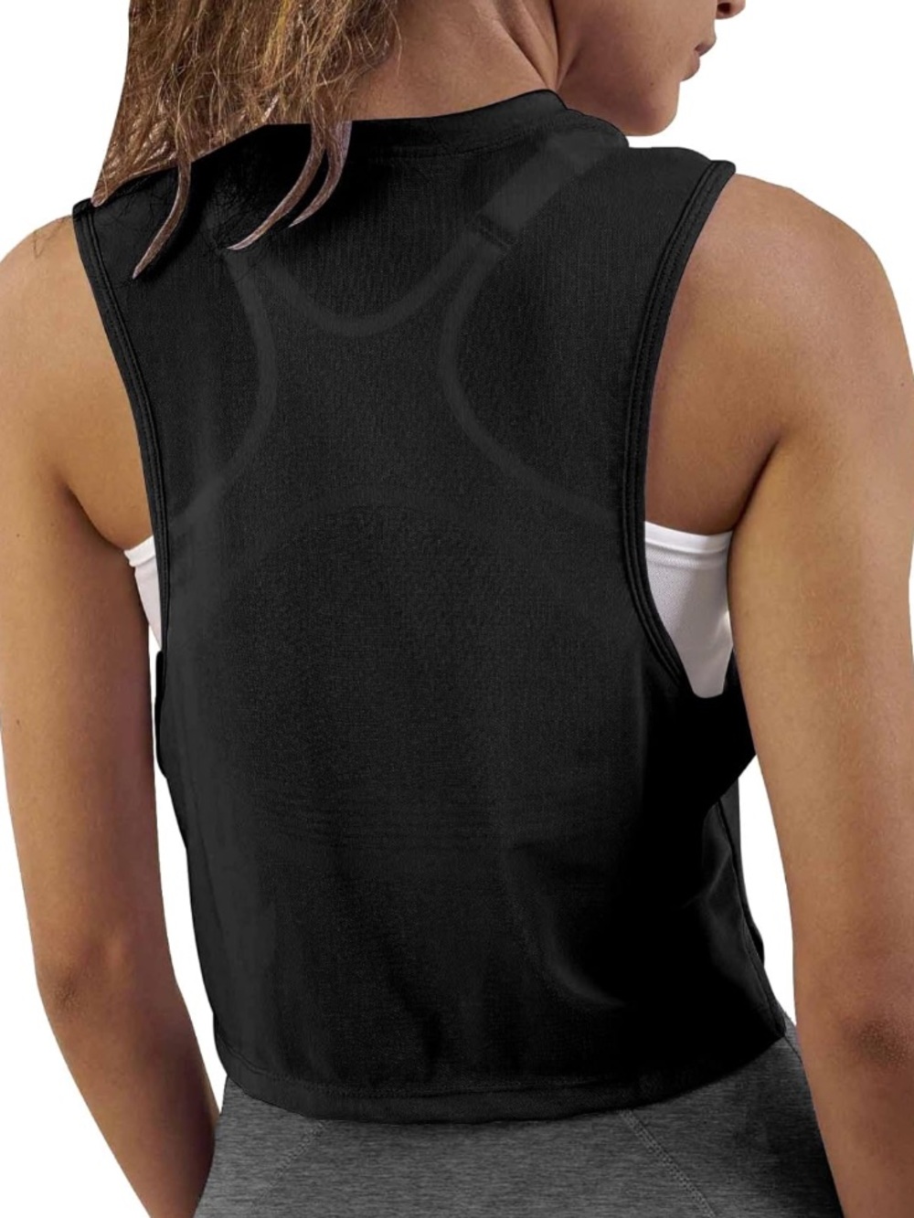 Women’s Tank Top Cropped Workout Athletic Tops Gym Tank Tops Black Sheer back